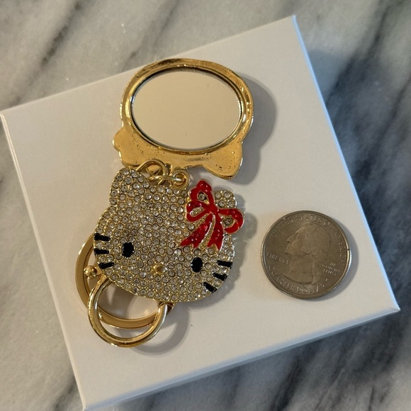 NWOT Hello Kitty Rhinestone Keychain with Mirror Red Bow Keychain - Picture 3 of 11